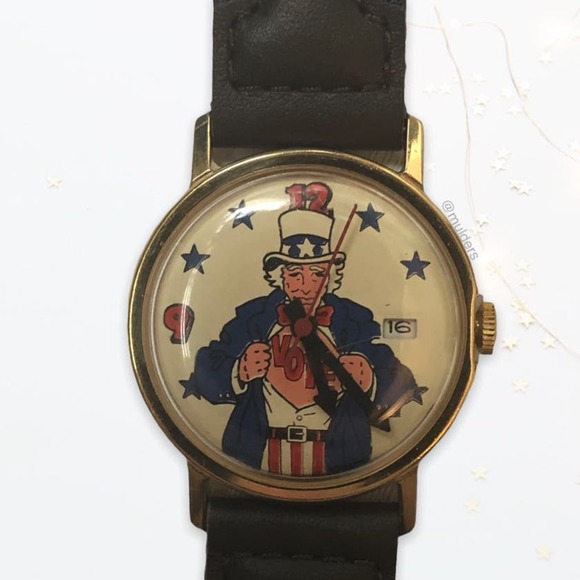 Vintage 1970s Uncle Sam VOTE Election United States Bicentennial Patriotic Watch - Picture 1 of 12